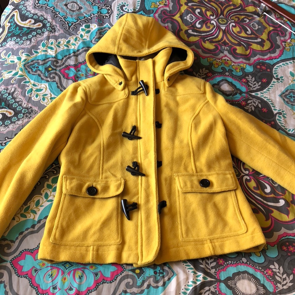 Yellow wool pea coat with detachable hood